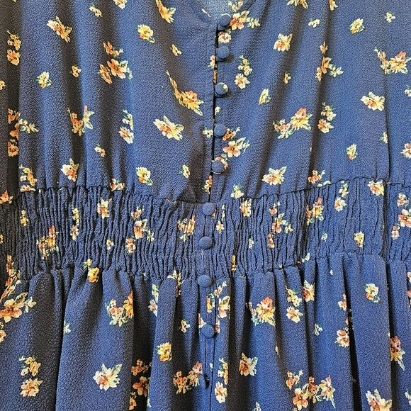 Always Indigo Navy Floral Long Sleeve Button-Down Dress 2X Whimsey print - Picture 5 of 7